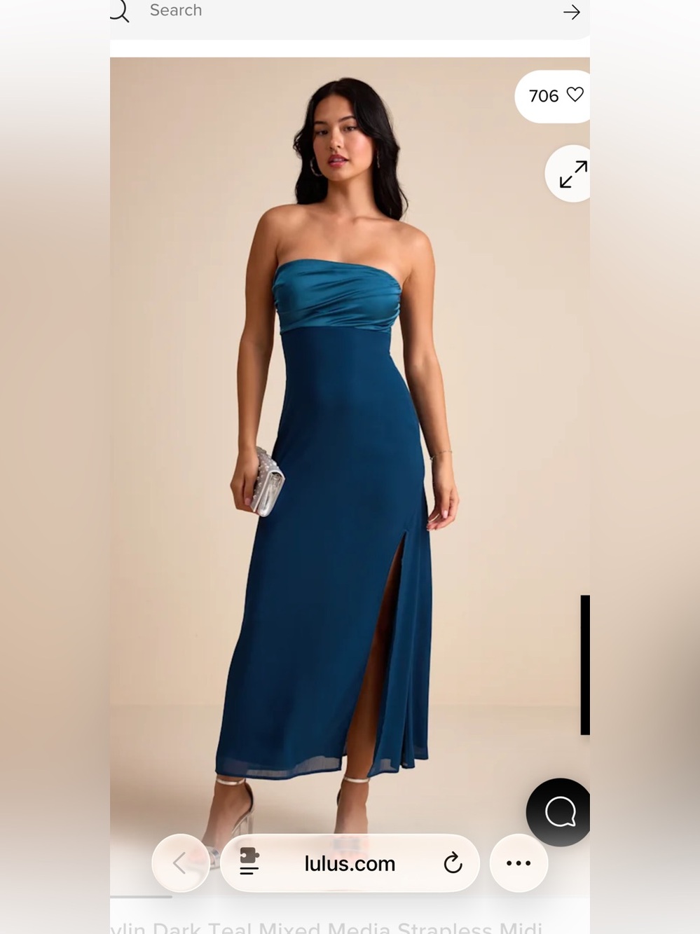Lulu's Teal Strapless Mixed-Media Midi Dress with Side Slit